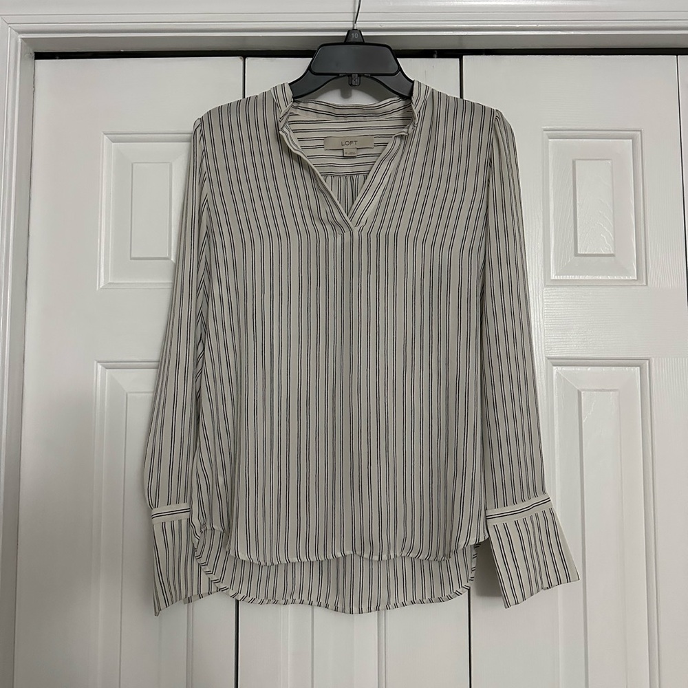 LOFT Black and White Striped Blouse